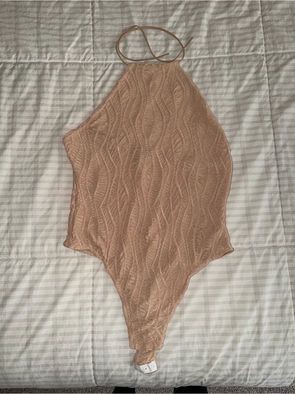 PrettyLittleThing Tan Textured Halter Bodysuit